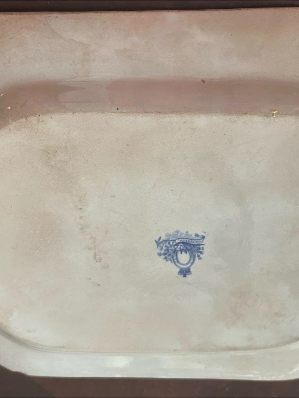 Blue Transferware Serving Platter 15x11.5 University JR  &Co Antique Ironstone